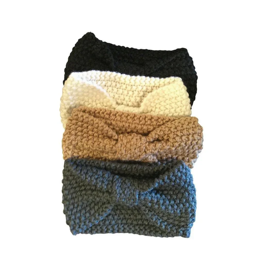 Bow Crochet Knit Headbands 4-Pack | Brown Black White Gray | 8